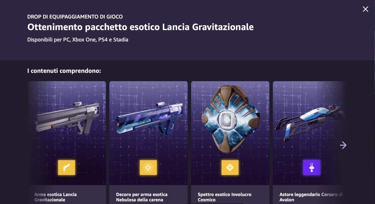 Prime Gaming: pacchetto esotico Lancia Gravitazionae per Destiny 2