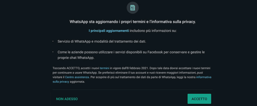 Finestra policy WhatsApp