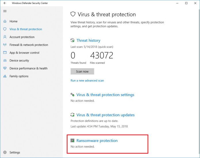 Windows 10 anti ransomware